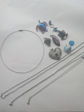 4 Silver Color Necklace Interchangeableb Pendants